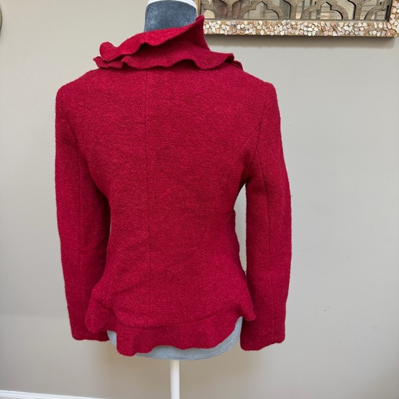 BOSTON PROPER Burgundy Red Ruffles Roses Wool Blazer Jacket Tweed Button Down 4 - Picture 5 of 7